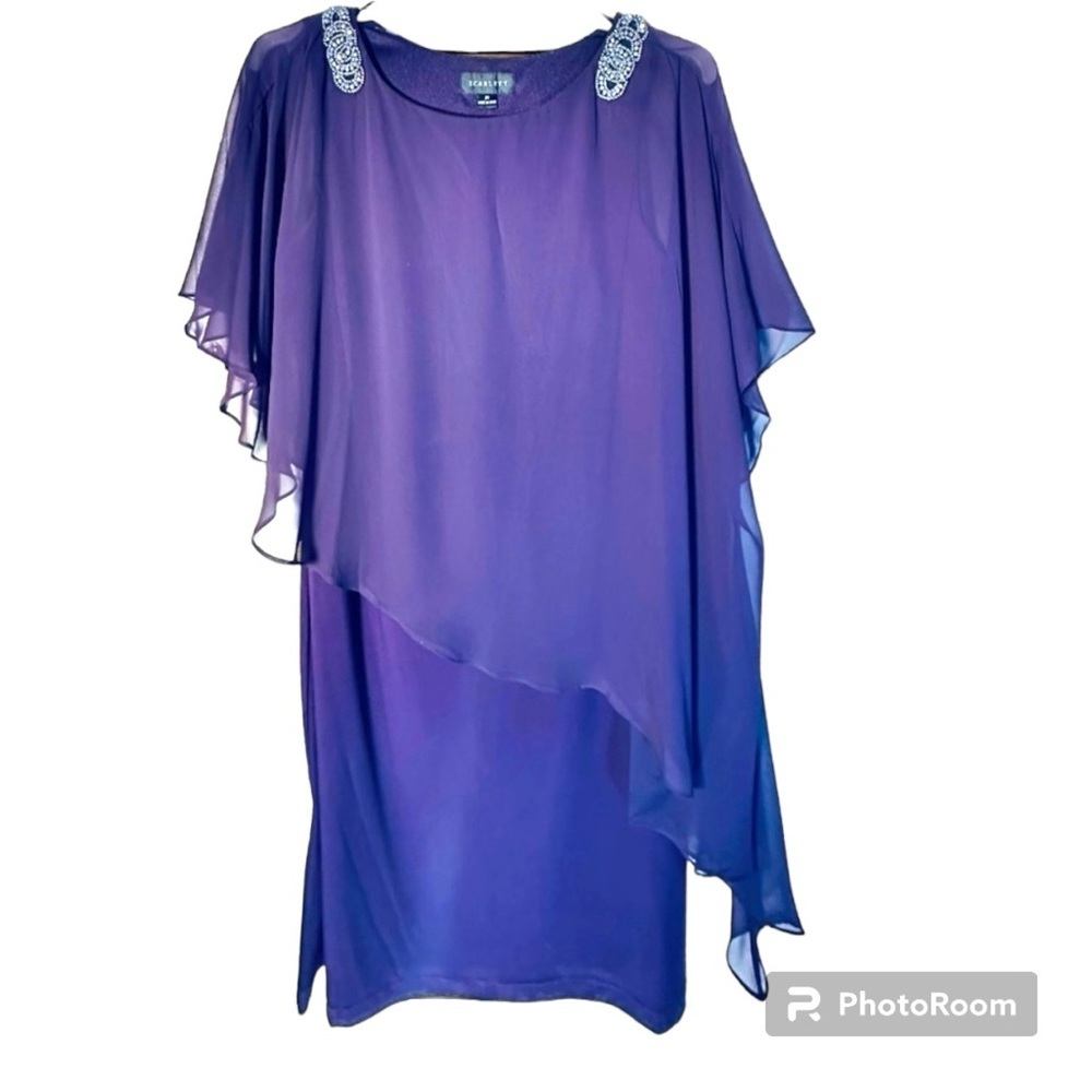 Scarlett Purple Midi Dress with Embellished Shoulders